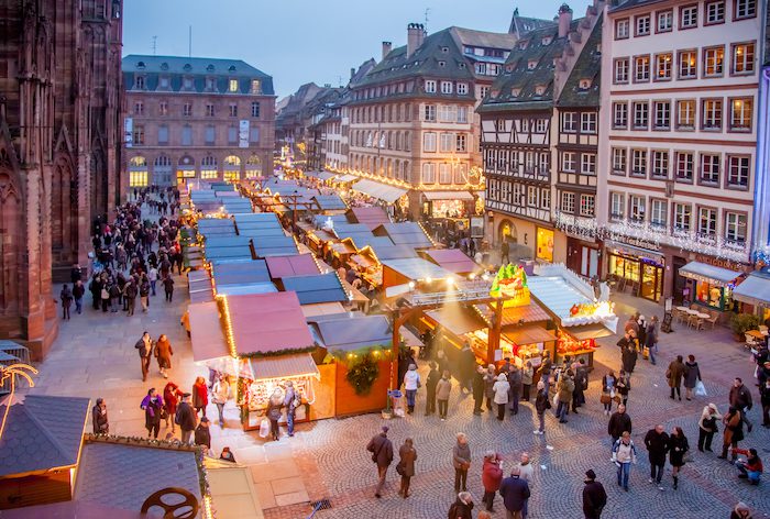 a view over Strasbourg cathedral's christmas market