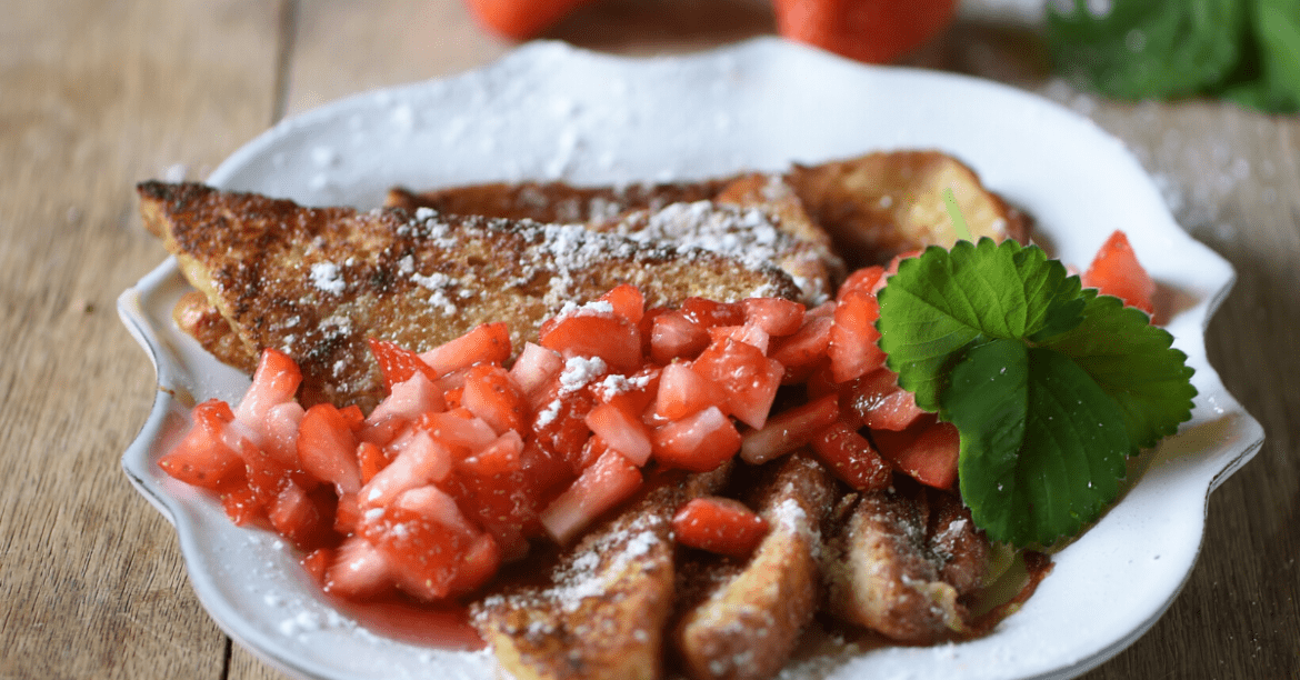 a plate of strawberry pain perdue
