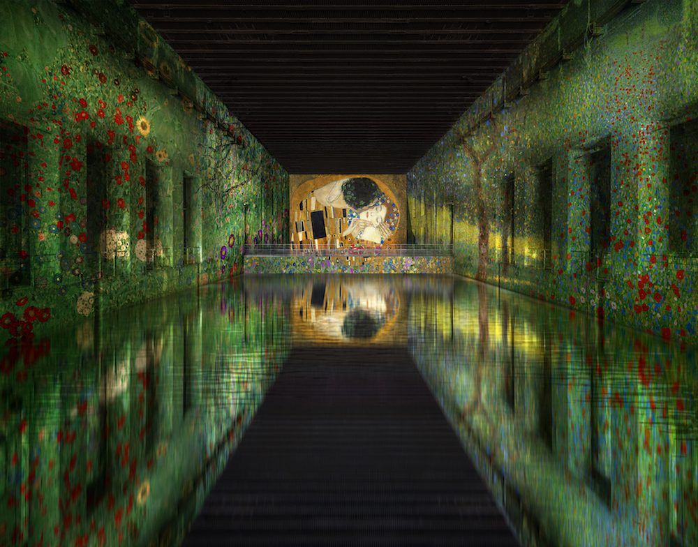 dark pool with green digital art projection