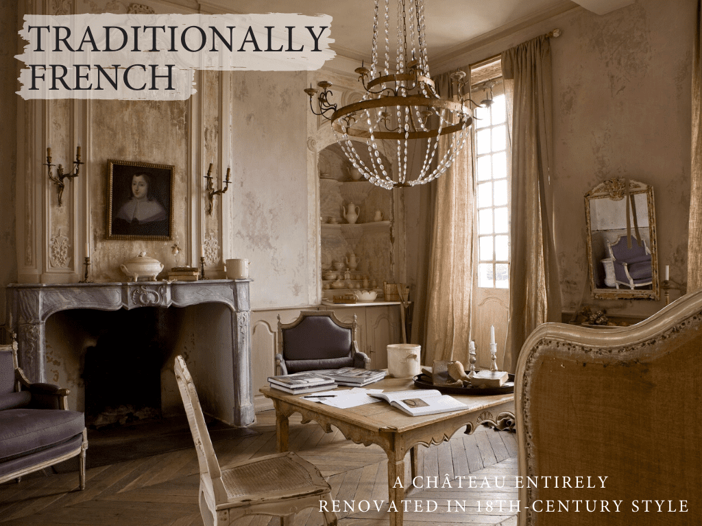 inside an old chateau, decorated in 18th century style