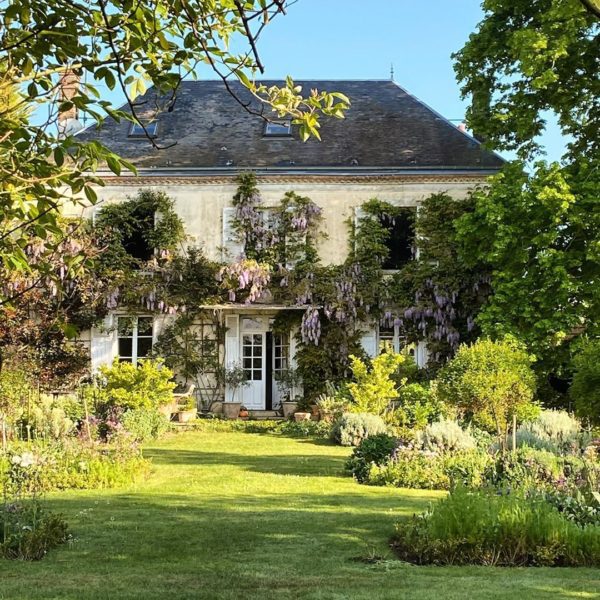 french country home and garden with wisteria