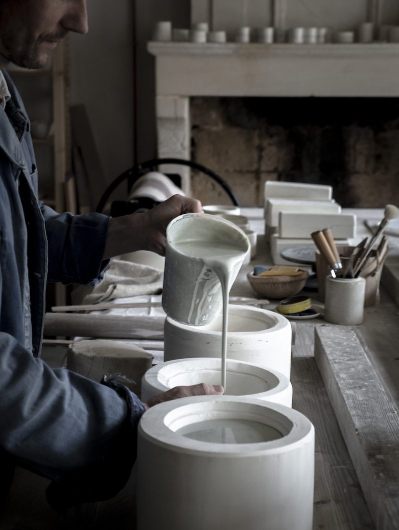 porcelain being poured into a cast