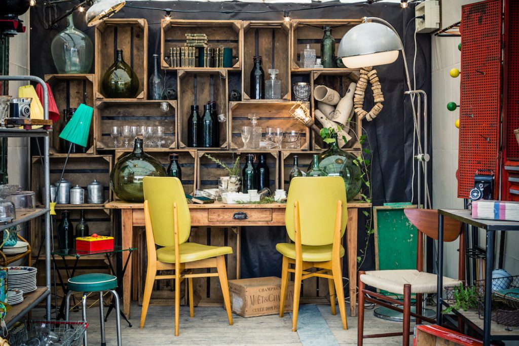 interior of a brocante stall with retro pieces