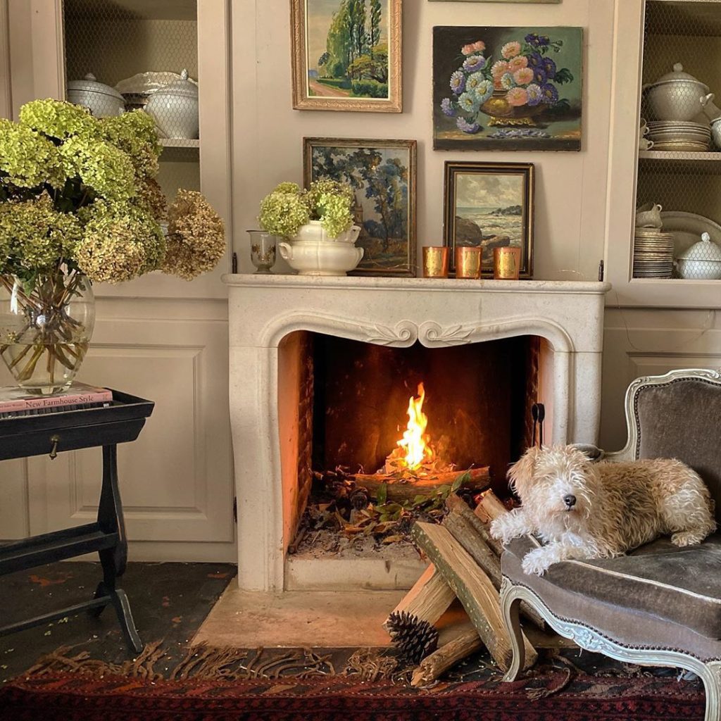 The fireplace at Sharon Santoni's Normandy home 
