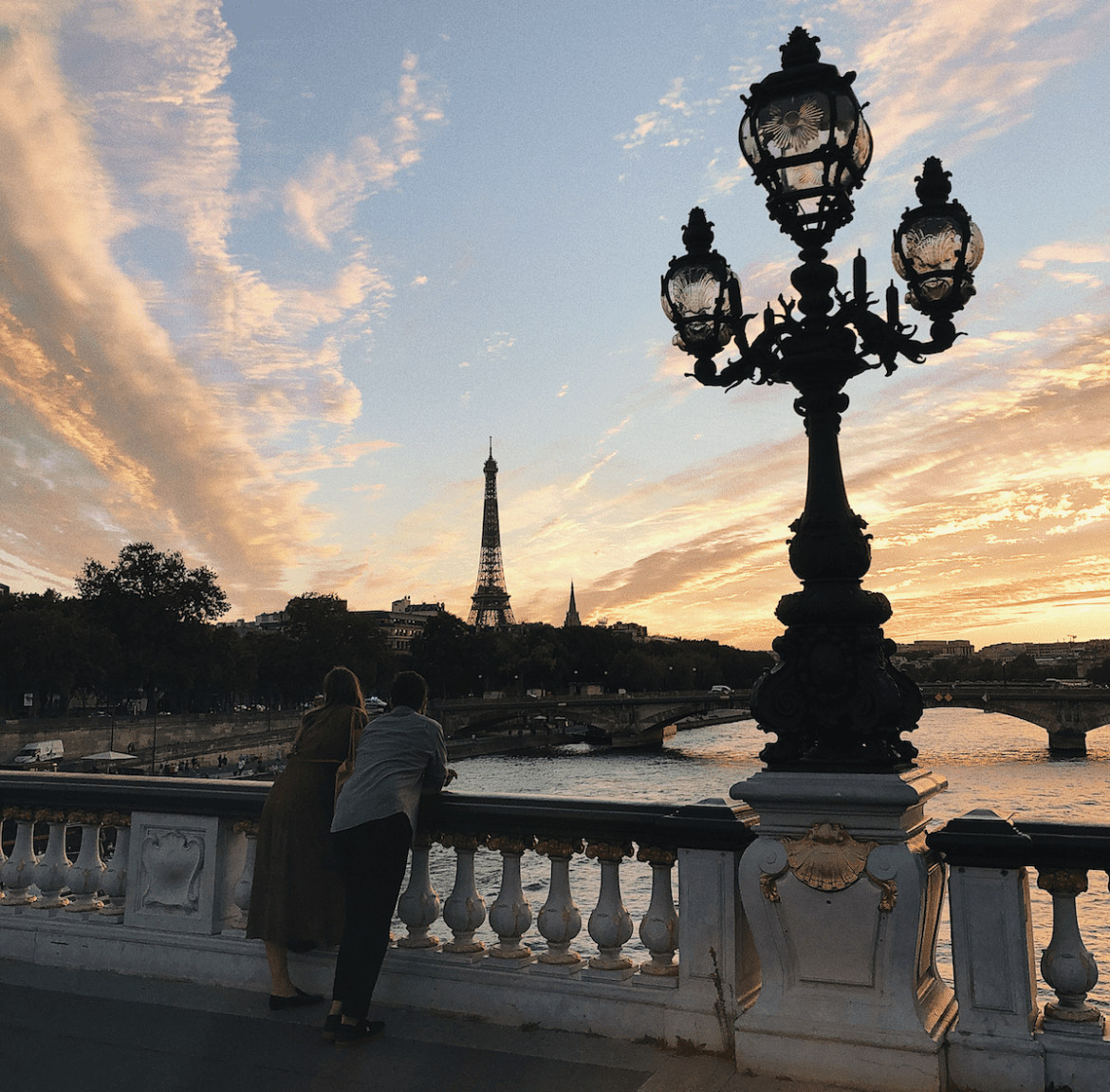 a couple looking over the river seine