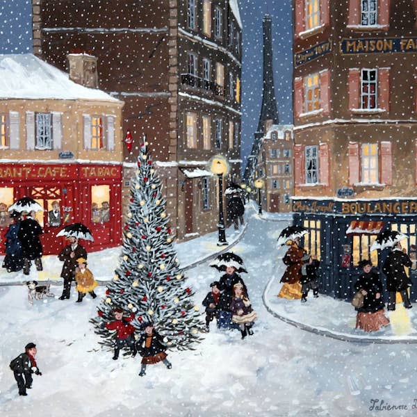 figurative painting of paris winter street