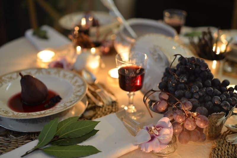 holiday tablescape with wine