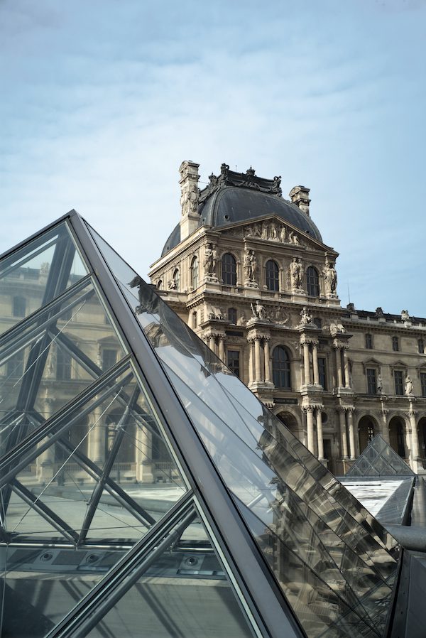 louvre pyramid and exterior of louvre
