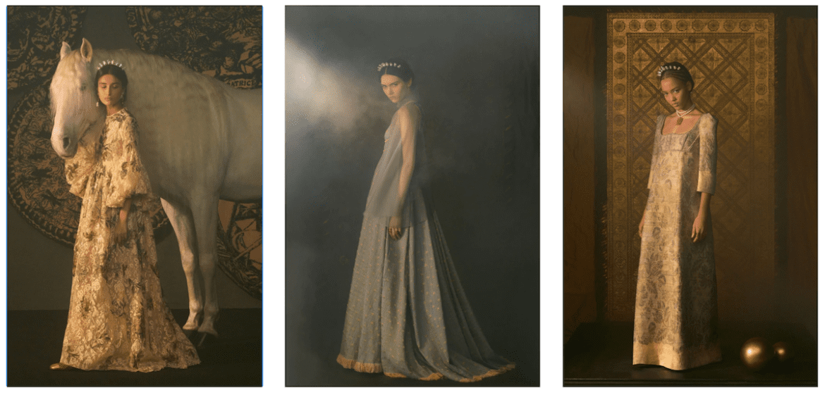 three women in dior gowns