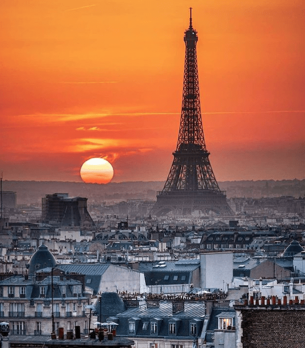 eiffel tower with sunset