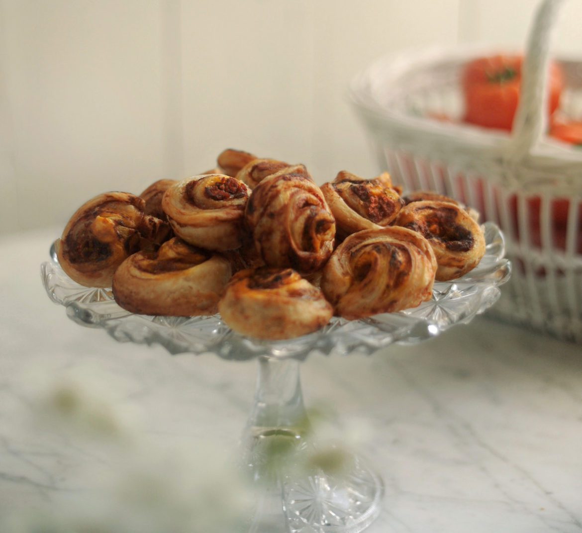 puff pastry snails on crystal stand