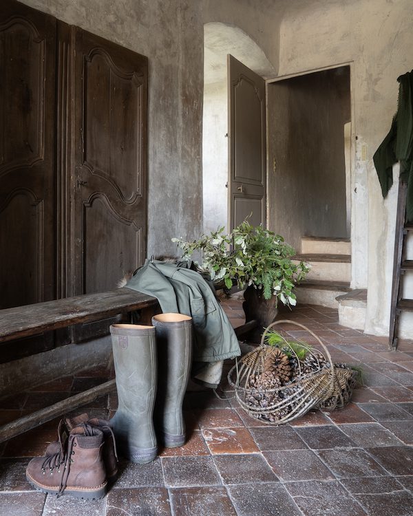 chateau entryway with boots