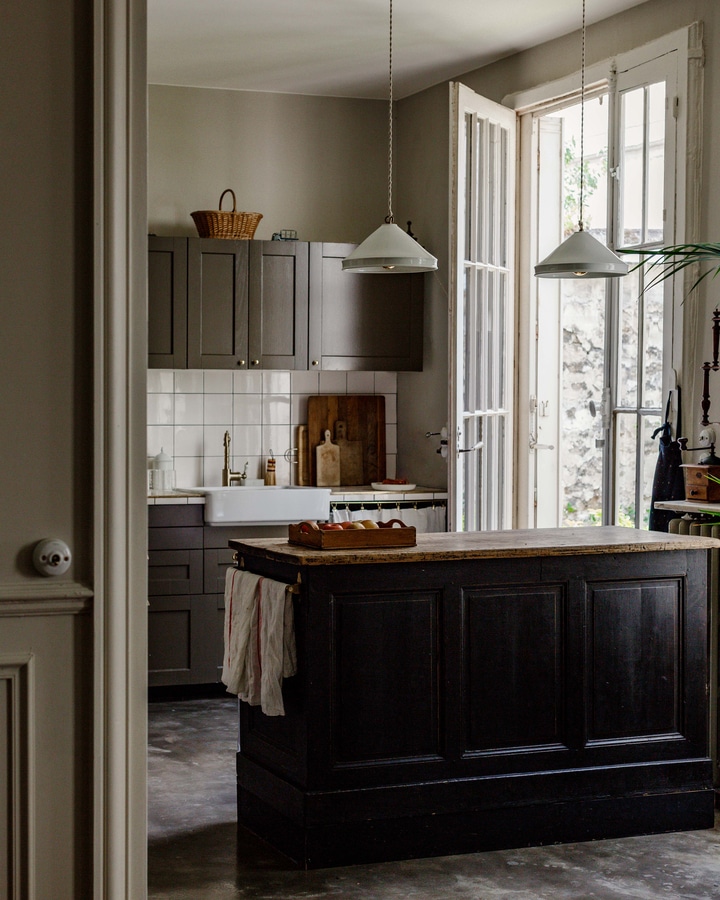 Olive green kitchen in Paris - French Kitchen Design Inspiration