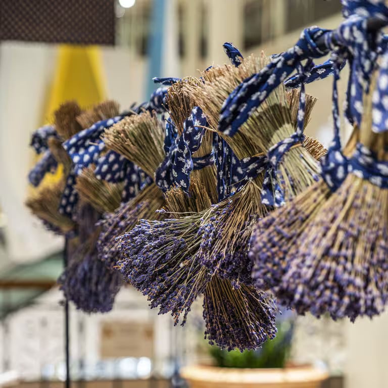 Lavendr bunches at the Souleiado showroom at the Bon Marché