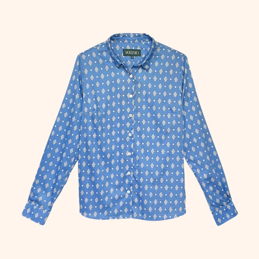 blue patterned shirt