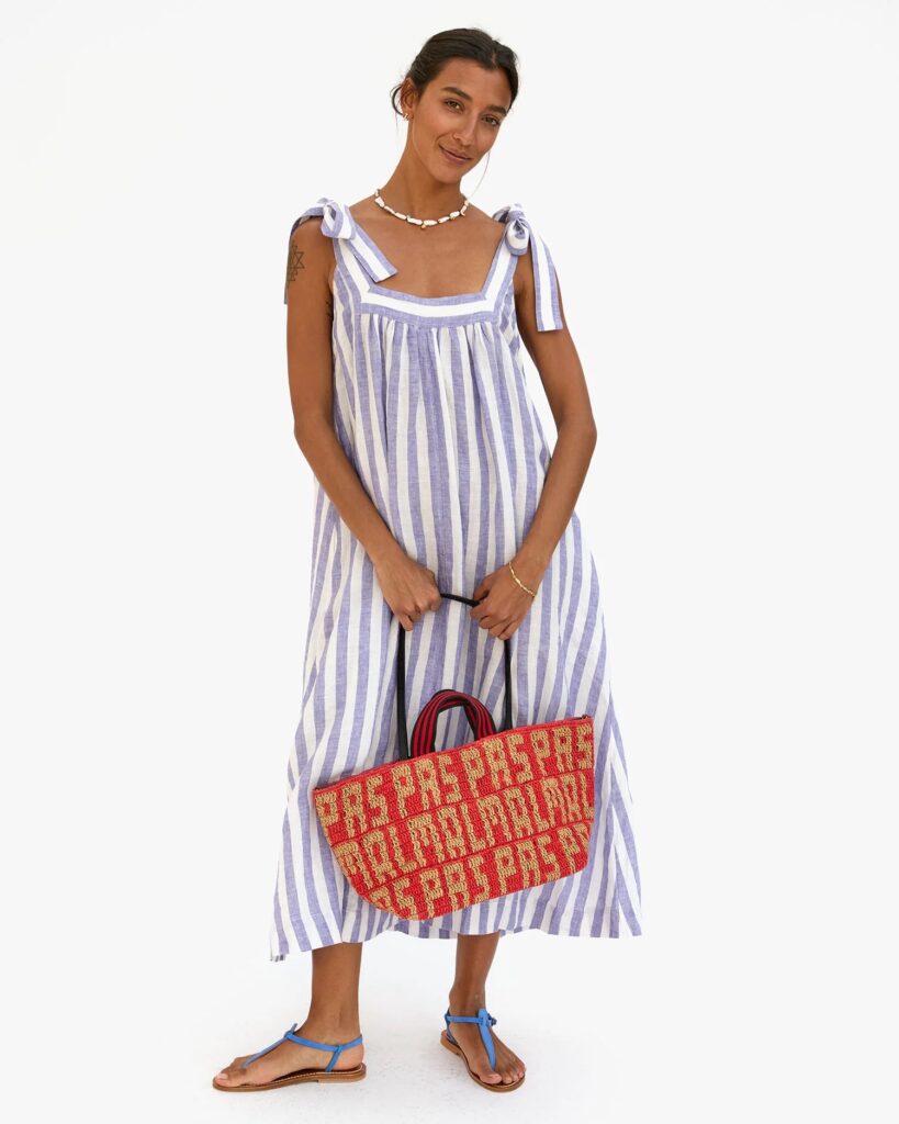 clare v pas mal bag and stripe dress