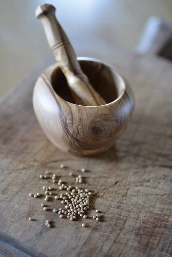 olive wood mortar and pestle