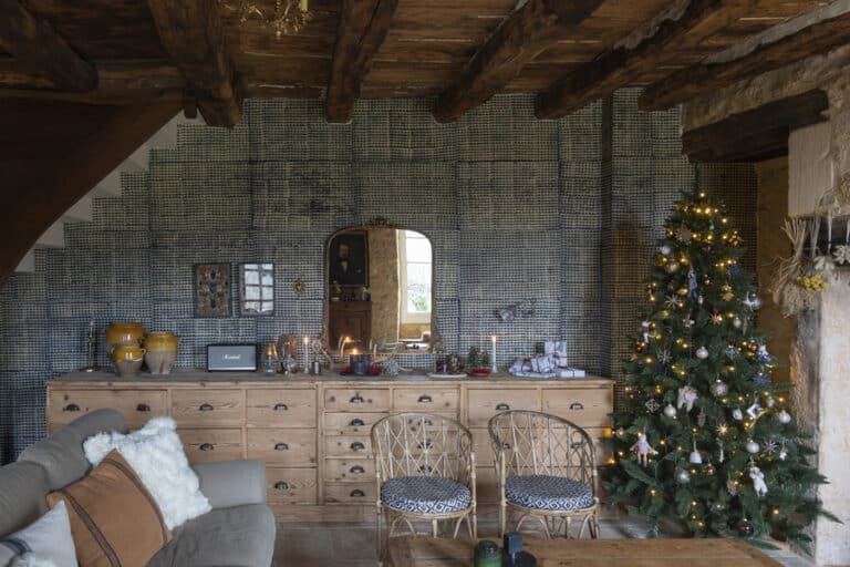 French Cottage Christmas Living Room Interior Design