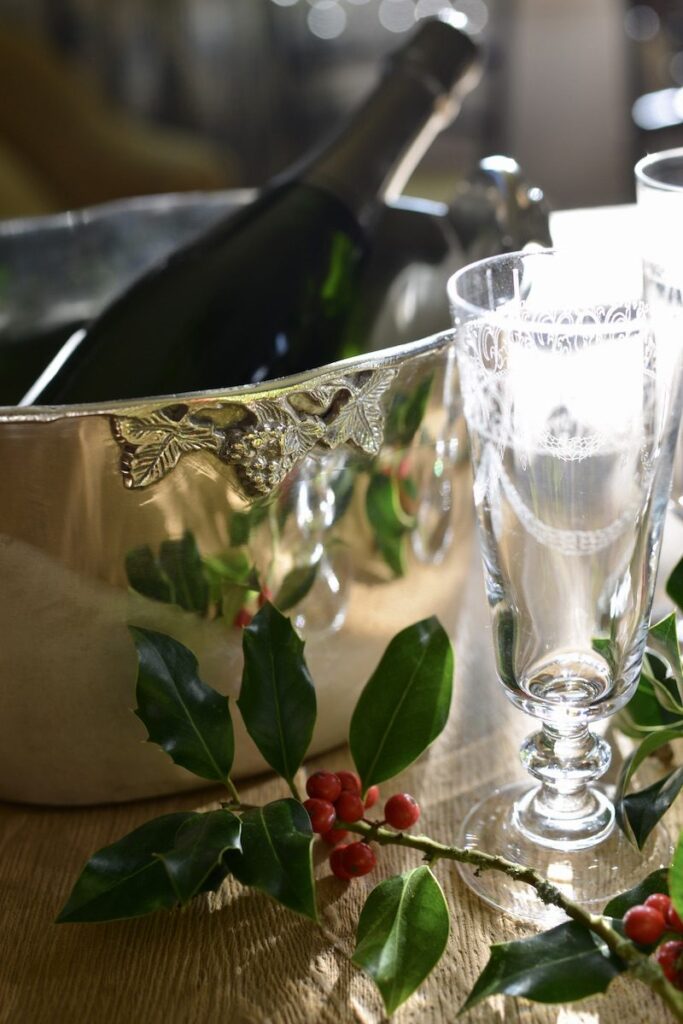 silver champagne bucket - French Country Cottage Christmas