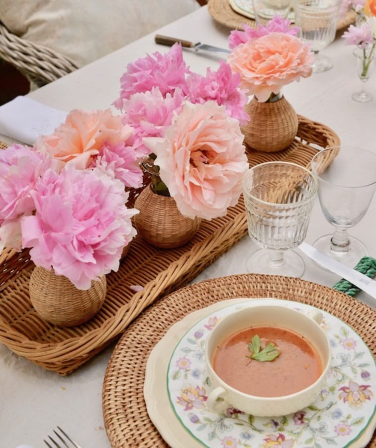 spring table setting with antique french plates