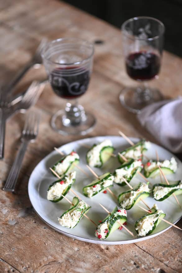Aperitif snacks on wooden table