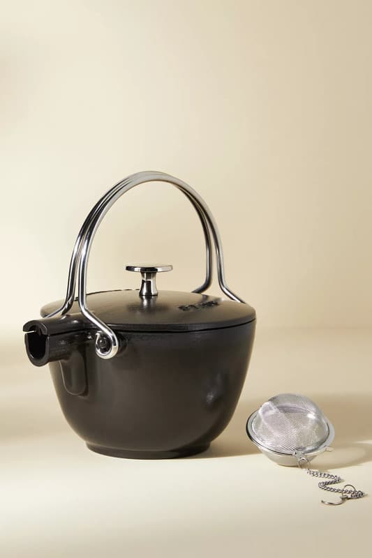 Staub black cast iron tea kettle.