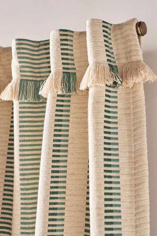 cream and green stripe curtain